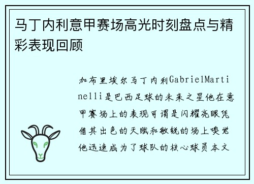 马丁内利意甲赛场高光时刻盘点与精彩表现回顾